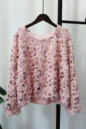 FAUX FUR SEQUINED SWEATER