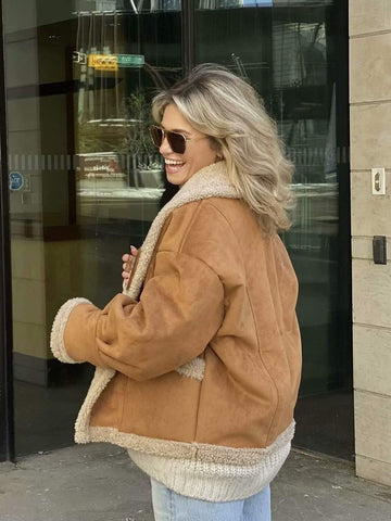WOMEN S RETRO WOOLEN COAT LAPEL LOOSE FUR COAT