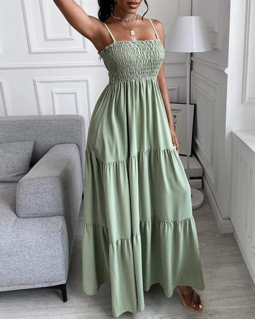 SHIRRING DETAIL RUCHED CASUAL MAXI DRESS