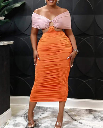 Bodycon Ruched Dress, Off-Shoulder Elegant Dress