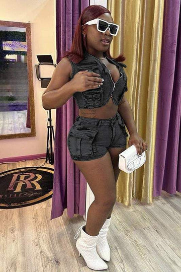 DENIM VEST AND SHORTS SET