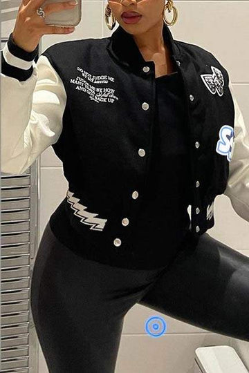 LONG SLEEVE PATCH PRINT LETTERMAN JACKET
