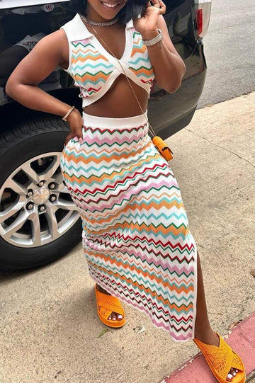 WHITE RIPPLE TWO PIECE SKIRT SET