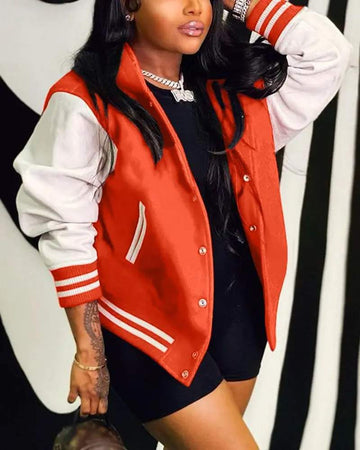 CONTRAST PANELED HOODED BOMBER JACKET