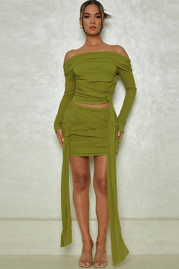 OFF SHOULDER SHIRT AND SKIRT SET