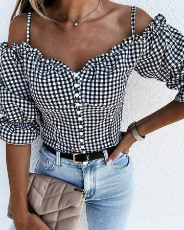 Chic Button-Up Off-Shoulder Blouse