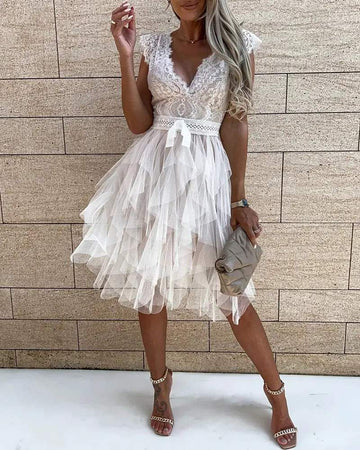 Cute Ruffle Lace Wedding Guest Dress