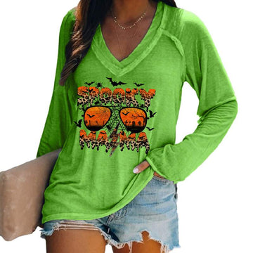 CROSS BORDER WOMEN TOP LEOPARD STRIPED ALPHABET SPIDER BAT PUMPKIN PLAID HALLOWEEN TOP