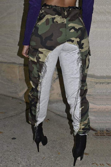 CAMOUFLAGE MIXED MATERIAL SWEATPANTS