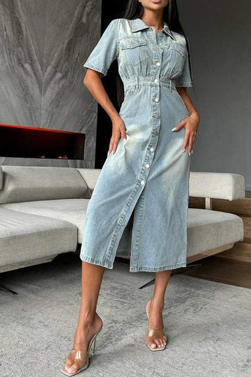 COLLARED PATCHWORK MIDI DRESS