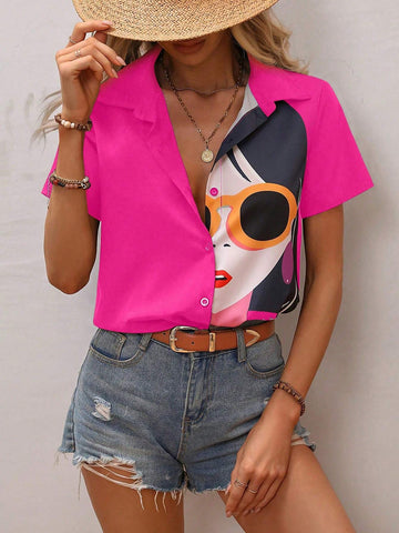 LUNE PORTRAIT PRINTED BUTTON DOWN SHIRT
