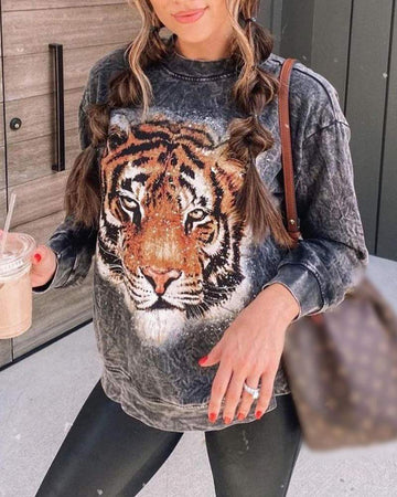 Tiger Print Oversized Sweatshirt