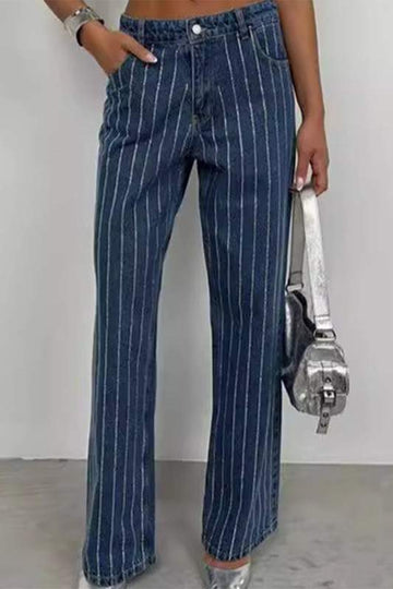 STRIPED MID WAIST PANTS