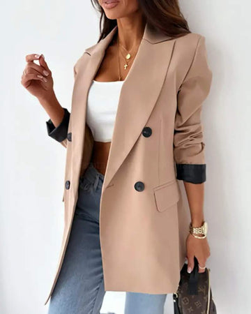 DOUBLE BREASTED NOTCHED COLLAR BLAZER COAT