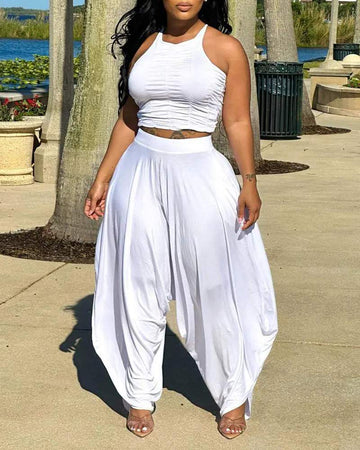RUCHED CROP TOP HAREM PANTS SET