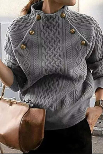MOCK NECK BUTTON KNITTED SWEATER