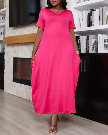 SHORT SLEEVE POCKET DETAIL CASUAL DRESS