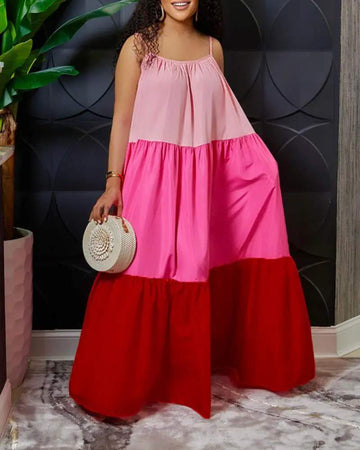 COLORBLOCK SPAGHETTI STRAP MAXI SWING DRESS