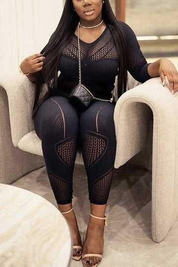 MESH KEYHOLES BODYCON JUMPSUITS