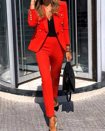 LONG SLEEVE SHAWL COLLAR DOUBLE BREASTED BLAZER PANTS SET
