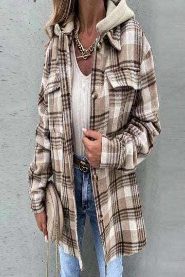 PLAID PRINT HOODED JACKET