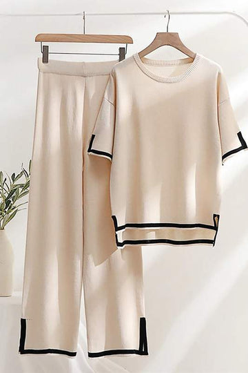 KNIT SHORT SLEEVES AND WIDE LEG PANTS MATCHING SET