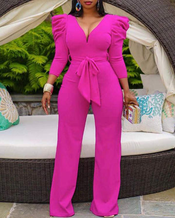 Gigot Sleeve Tied Detail VNeck Jumpsuit