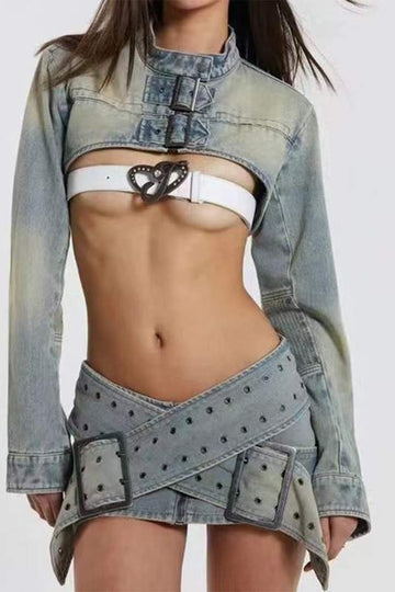 BELT CROP TOP SKIRT SET