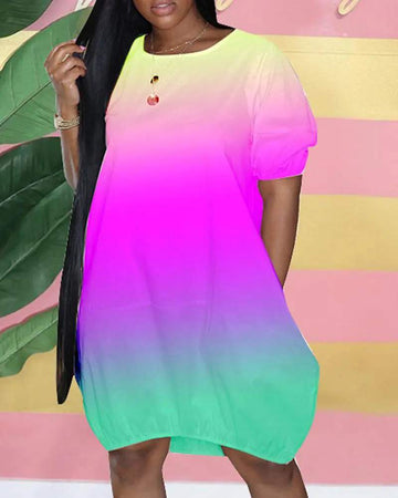 OMBRE SHORT SLEEVE CASUAL DRESS
