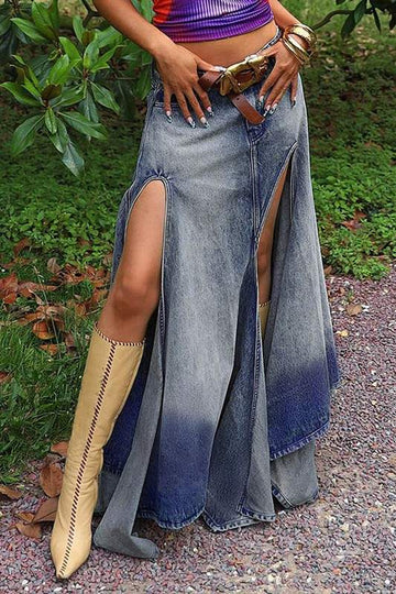 Fashionable Women's Denim Maxi Skirt