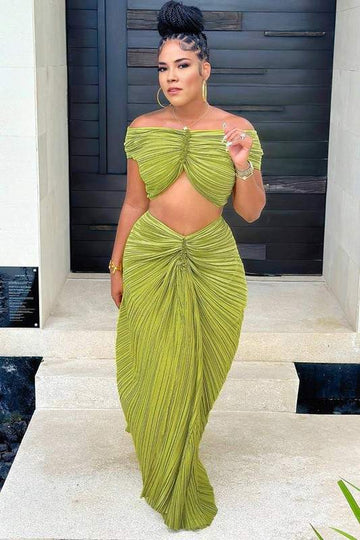PLEATED TOP AND SKIRT SET