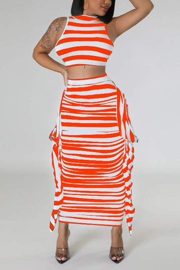 STRIPE TOP AND RUCHED SKIRT SET