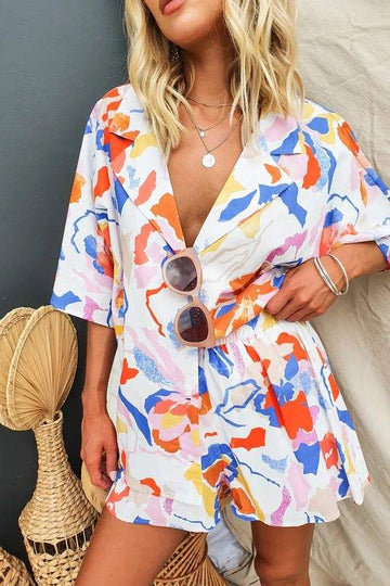 PRINTED COLLARED TOP SHORTS SET