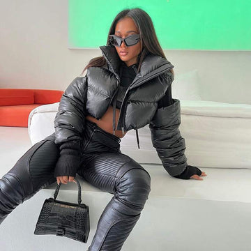 FUNCTIONALHOLLOW OFF SHOULDER STAND COLLAR ZIPPER JACKET