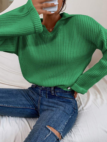 RIBBED KNIT DROP SHOULDER SWEATER