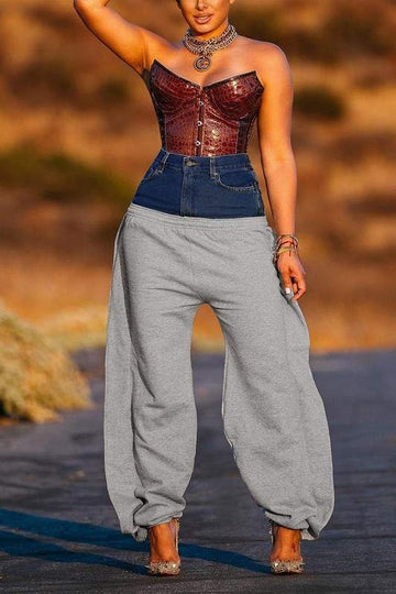 DENIM MIXED SWEATPANTS