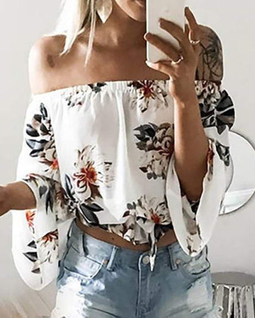 Ladies' Floral Printed Crop Shirt