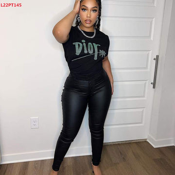 BOMBLOOK NEW SOLID COLOR FALL FASHION CASUAL HIGH WAIST TIGHT LEATHER PANTS FOR WOMEN
