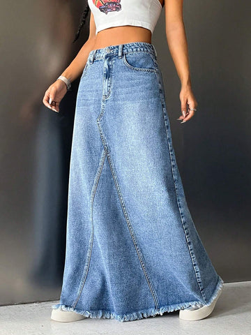 Modern Casual Denim Maxi Skirt