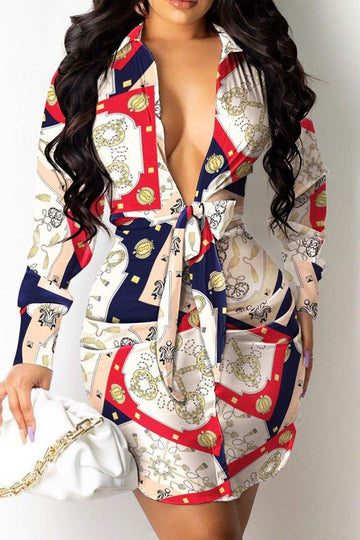 SEXY SOLID BANDAGE SPLIT JOINT V NECK SHIRT DRESS DRESSES