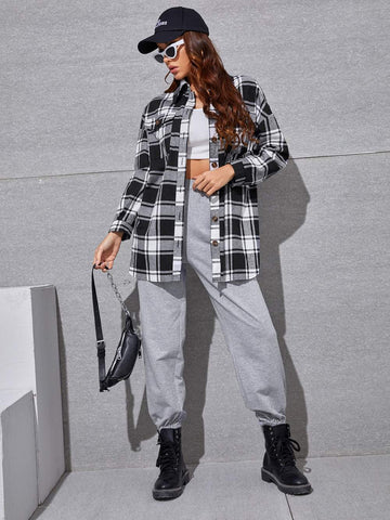 PLAID FLAP POCKET BUTTON UP OVERSHIRT