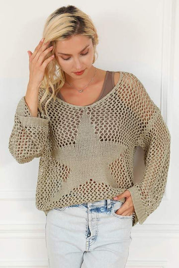 STAR POINTELLE KNIT BAGGY SWEATER