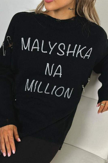 LETTER PRINT RIPPED SWEATER
