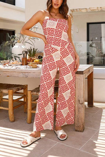PRINTED SCARF TOP PANTS SET