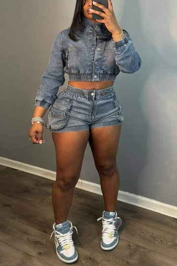 DENIM JACKET AND SHORTS SET