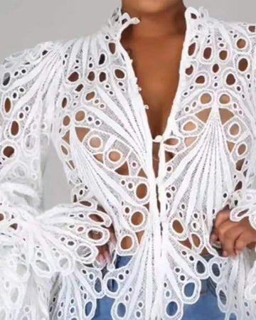 Elegant Long Sleeve Lace Shirt