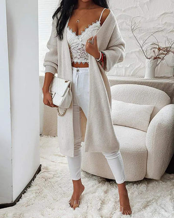 OPEN FRONT LONGLINE KNIT CARDIGAN