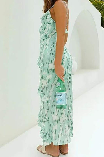 PRINT RUFFLED DRESS