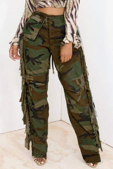 CAMOUFLAGE SIDE FRINGES CARGO PANTS