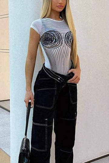 MESH GRAPHIC BODYSUIT TOP